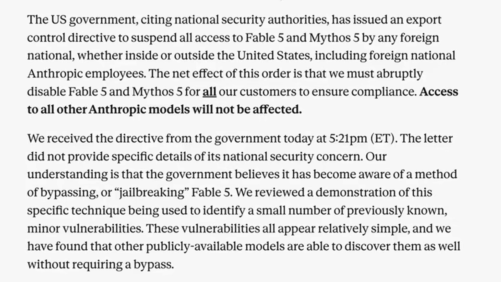 Claude Fable 5 Blocked by the US Government thumbnail